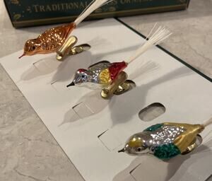Vintage 3 Kurt Adler Mercury Glass Bird Clip Christmas Ornaments Kurt Adler 4”
